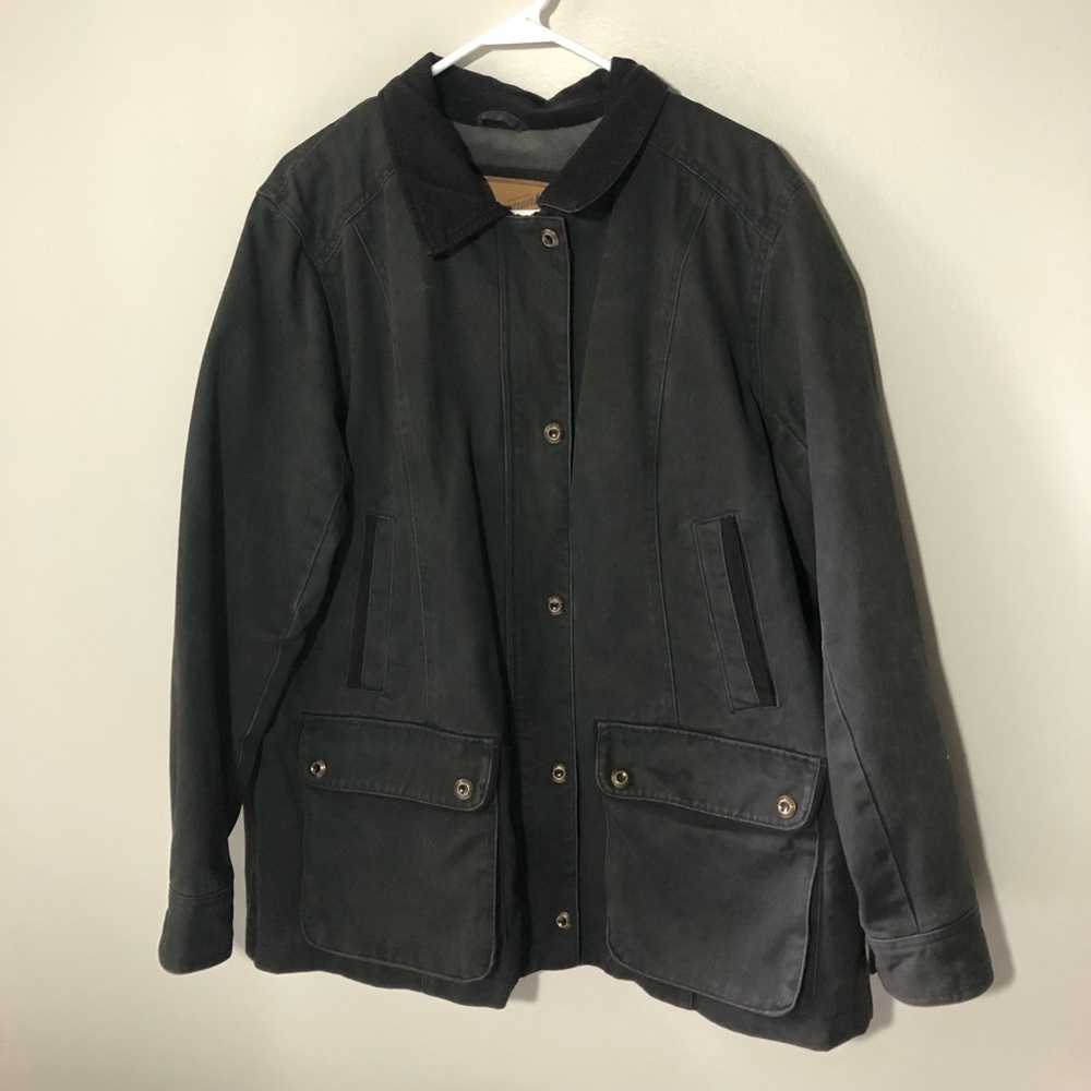 Vermont barn coat womens black corduroy collar 1X chore jacket fleece lined